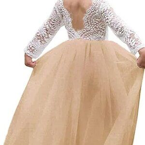 Full-Length Straight Tulle Tutu Lace Back Party Flower Girl Dress